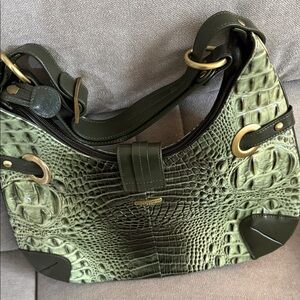 Elegant Olive Crocodile Embossed Hobo Bag